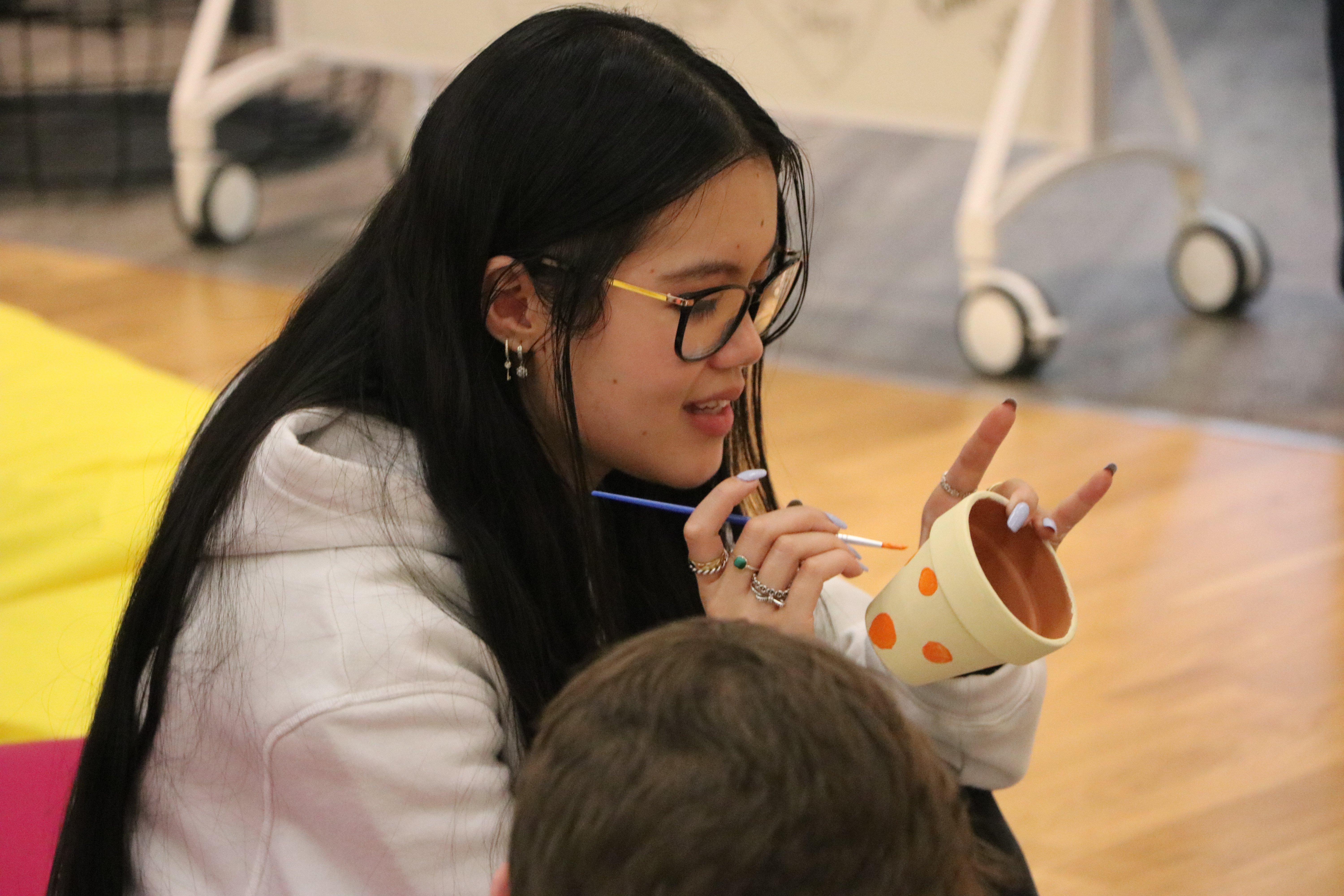 Student reading on phone.