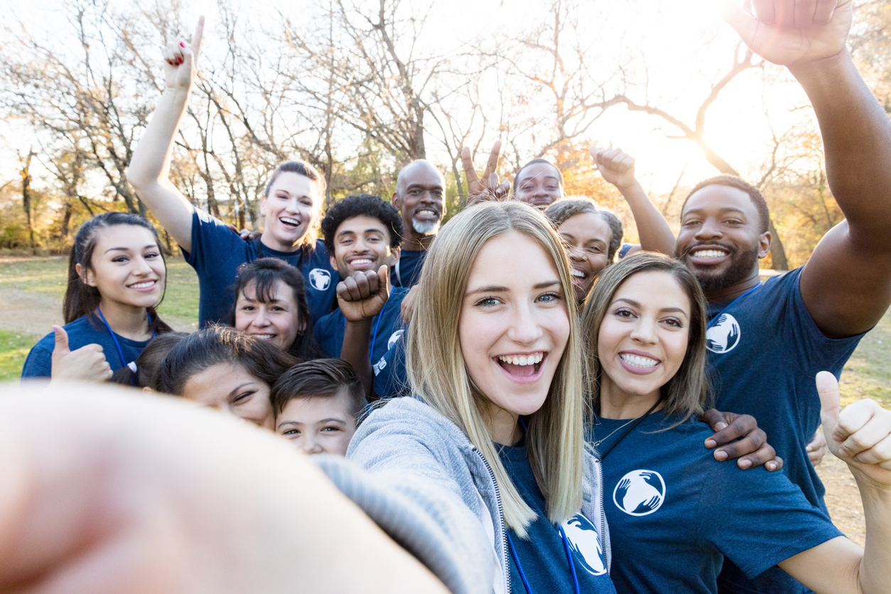 volunteers take selfie