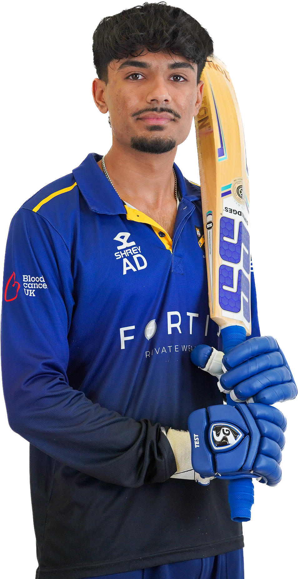 A GKT Cricket player wearing a Blue shirt