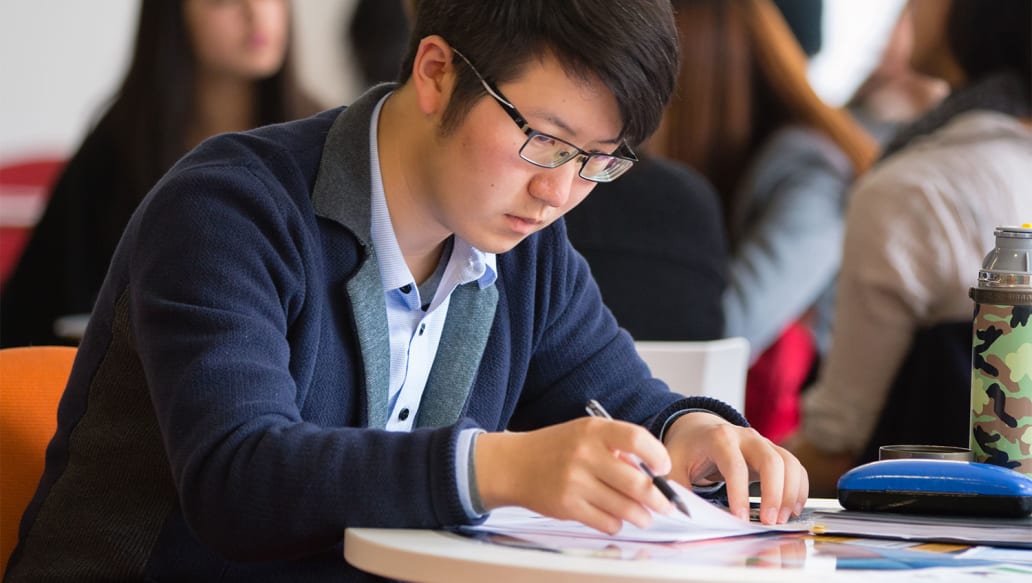 student focused on work